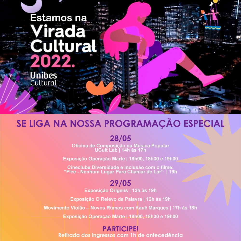 Criada em 2005, a Virada Cultural reúne atrações já consagradas com personagens emergentes da cena cultural do país.

Clica no link: bit.ly/3PKvR5J e confira a programação que preparamos para você para celebrar a Virada.

#unibescultural2022 #viradacultural