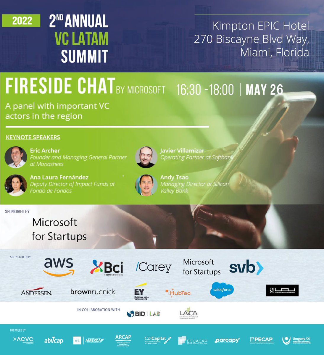 VCLatamSummit's tweet photo. ¡En instantes!

#FiresideChat #Microsoft #MicrosoftForStartups

Como tercera actividad del segundo día del #VCLatamSummit2022 tenemos un Fireside Chat "A panel with important VC actors in the region"

Este fireside chat es gracias a nuestro patrocinador: @msft4startups https://t.co/Ya74gEMjK3