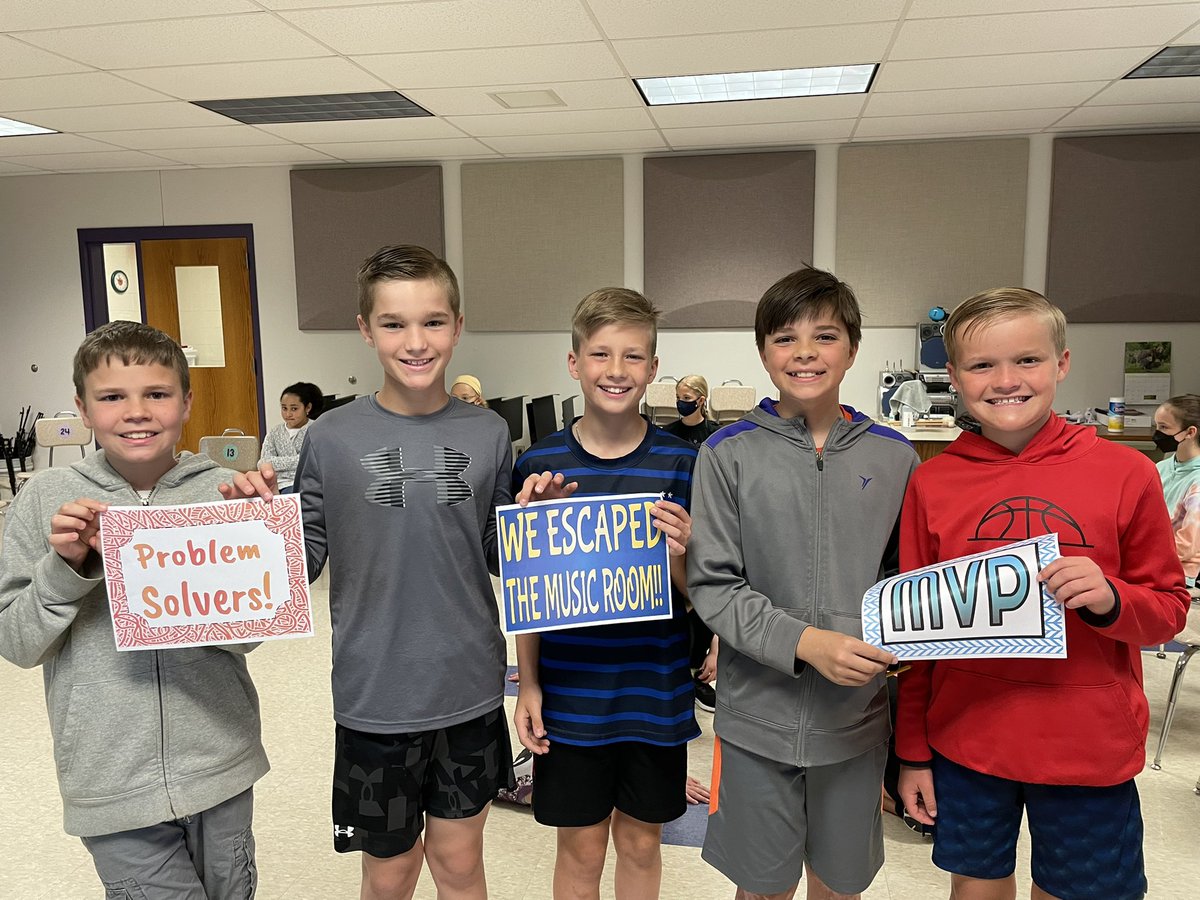RoachMusicClass's tweet photo. 2/4 groups made it out IN TIME!! The other two were left go for good behavior. 🤣 Great job 5th grade!! @SMEPolarBears @NorthernYorkSD https://t.co/Ct8kVozLeX