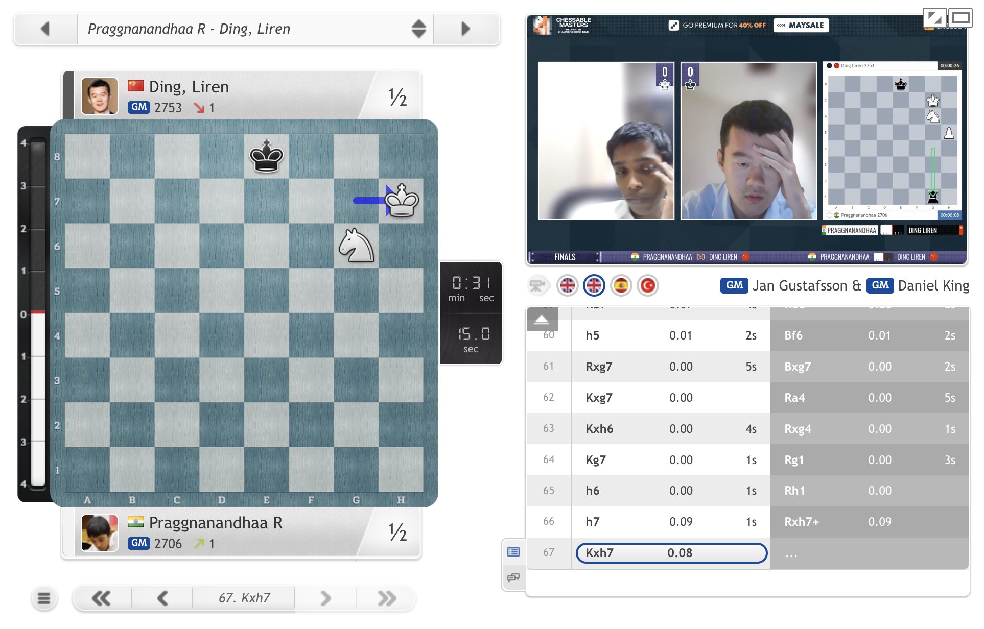 chess24 - MVL escapes from a lost position against Ding Liren to