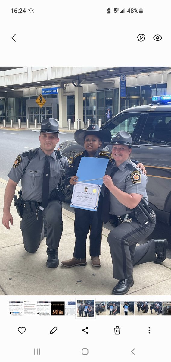 PSPTroopKPIO's tweet image. Pennsylvania State Police Troopers were honored to meet Devarjaye "DJ" Daniel and his family today. DJ is a 10 year old little boy battling cancer who always had a life long dream of becoming a police officer. DJ departed PA headed to the 177th Figther Wing, NJ Air National Guard