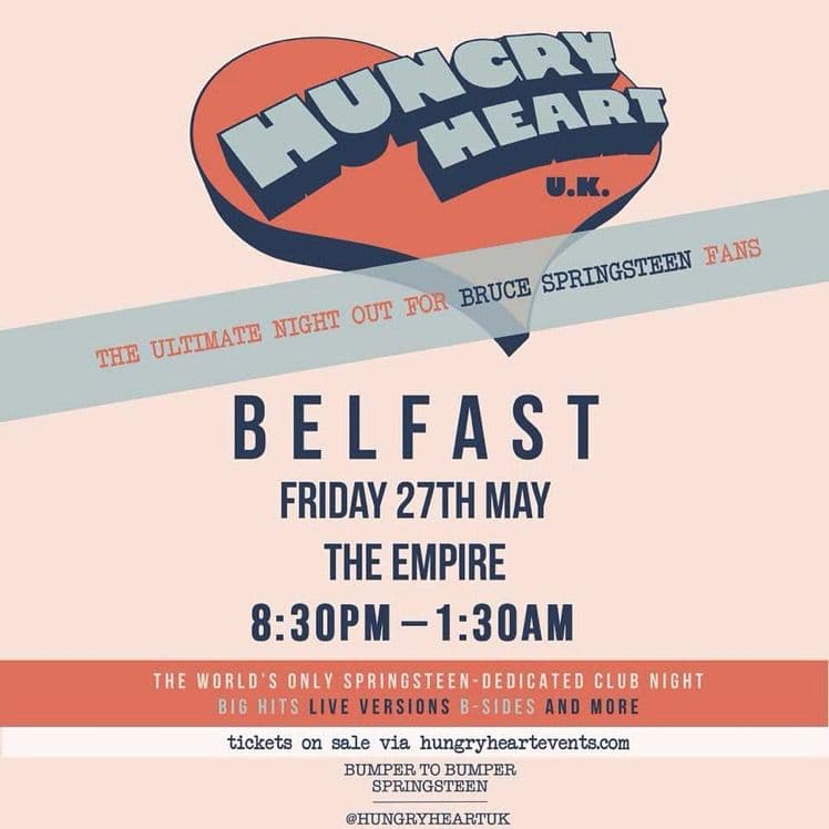 belfastEmpire's tweet photo. #AcornBMS #BelfastHour @BelfastHourNI Still tickets available for tomorrow's @hungryheartuk - a night of Springsteen anthems from start to finish. https://t.co/67CRoxBPrQ