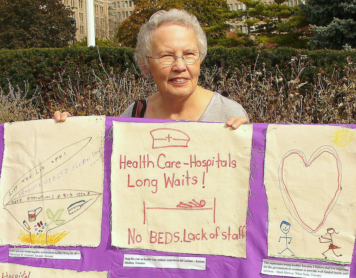 TheDreamTeamTO's tweet photo. #TBT to letting all at #QueensPark see our #SocialSafetyQuilt, which addressed the multiple ways poverty hurts and leaves people undignified. We look forward to letting ourselves be heard again come June 2nd. https://t.co/RfA9xtfhK7