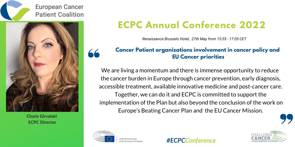 united4cancer's tweet photo. ECPC Annual Conference 2022 - May 27th
@GirvalakiCharis, ECPC Director @cancereu presents ''Cancer #Patient organizations involvement in #cancer #policy and EU Cancer priorities''.
Join the conversation with the hashtag #ECPCConference and/or tag ECPC. https://t.co/iSQ5Dce6Pr