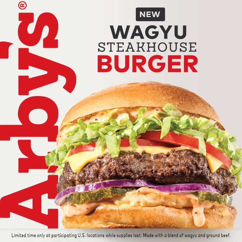 Arbys's tweet photo. Arby’s isn’t late to the burger game. Arby’s is EARLY to a future where people only eat Wagyu Steakhouse Burgers! #ArbysBurger