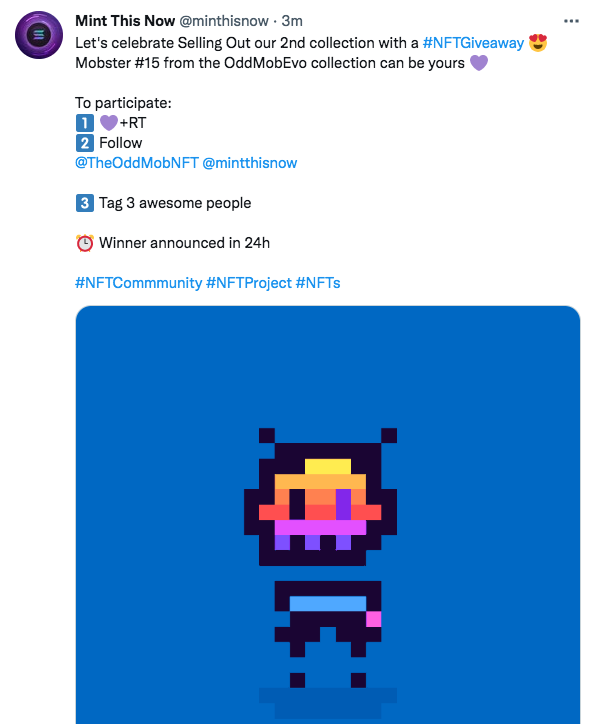 TheOddMobNFT's tweet photo. What's this? 😅 So I asked them, if someone wins their giveaway then how will they give the winner their Mobster? 😅💜 I don't understand this, just copy paste 😅😅😅 Oh well Good luck https://t.co/KcpMeJHXZ8