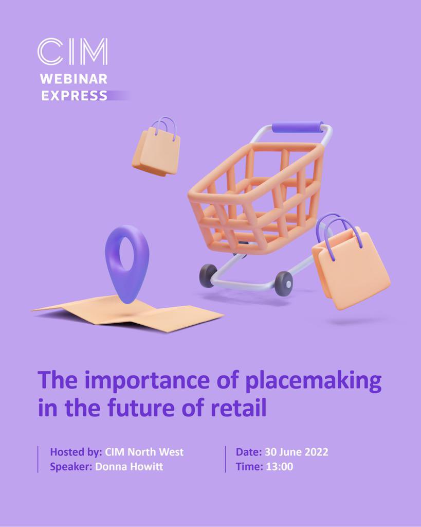 **Webinar Alert****
Join us and <a href="/DonnaHowitt1/">Donna Howitt</a> , Place Strategy Director at Liverpool ONE - for our latest webinar...
‘The importance of placemaking in the future of retail’ on 30 June at 13:00
BOOK NOW 
lnkd.in/edC8WPzD
#strategy #webinar #retail #Marketing