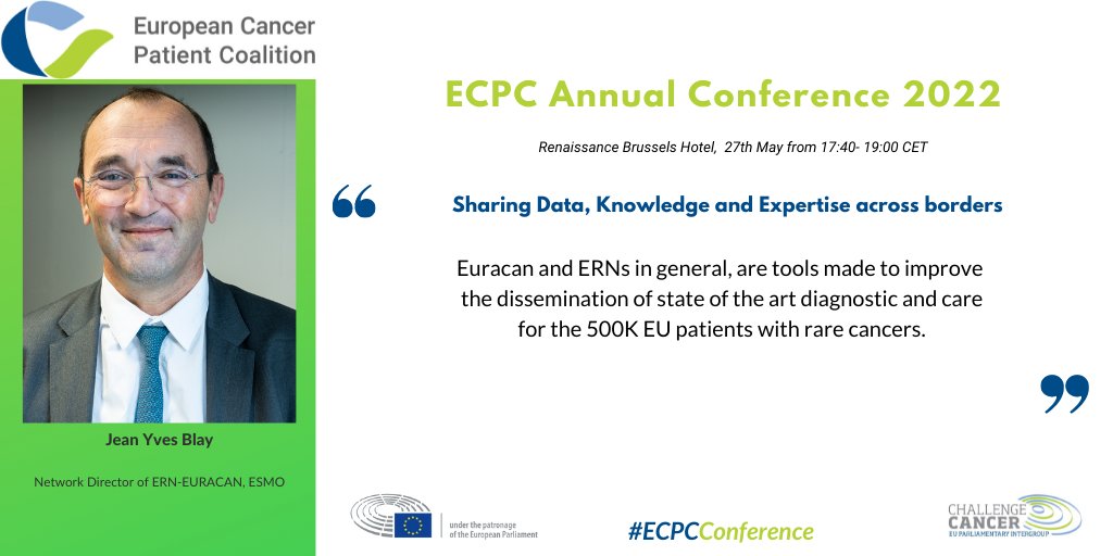 united4cancer's tweet photo. ECPC Annual Conference 2022 - May 27th
@jeanyvesblay, Network Director of ERN-EURACAN, @myESMO presents ''Sharing Data, Knowledge and Expertise across borders''.
Join the conversation with the hashtag #ECPCConference and/or tag ECPC. https://t.co/CO8lHyrEvK