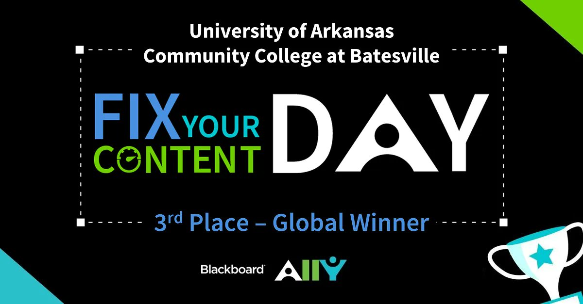 Blackboard's tweet image. 👏👏👏  for @UACCB, who finished 3rd globally during this year’s #FixYourContent Day competition.