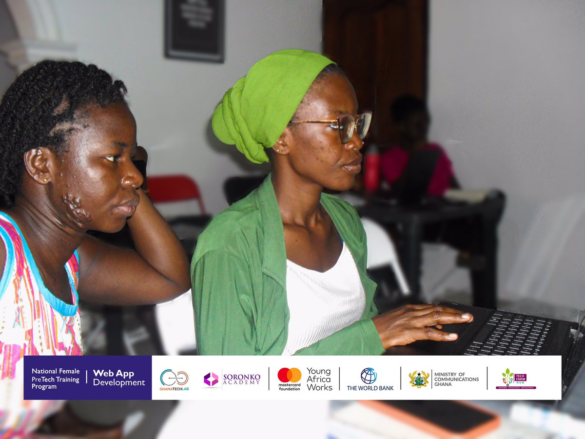 TECHFARMHub's tweet photo. The fourth day of the National Female PreTech Web Development Training. 
Basic HTML tags and their functionalities were taught to the ladies. 
They were also required to develop their first HTML website page.

 #GTLimpact
#GTLWebDev
#PaSE
#YoungAfricaWorks
#ghana
#youthemployment https://t.co/Kb1AJrmBFl