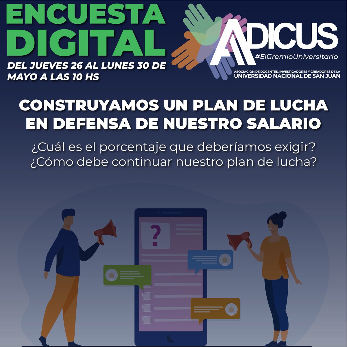 adicus_sj's tweet photo. CONSULTA DIGITAL de ADICUS

Llená la encuesta en el siguiente link: https://t.co/jknV9x6Z9A 

#ADICUS #ElGremioUniversitario #ElGremioMayoritario #EncuestaADICUS #CONADUHistórica #EnDefensaDeNuestroSalario https://t.co/5pGhSKTwDw