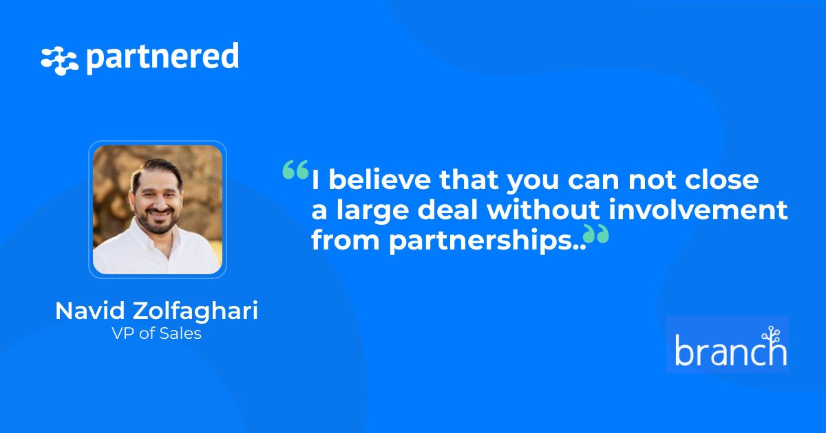 joinpartnered's tweet image. Collaborate on deals in one-click. For today's Why Partnered?, VP of Sales at Branch, Navid Zolfaghari said, "I believe that you can not close a large deal without involvement from partnerships." Close more deals by  joining Partnered today! #abn #b2b #b2bpartnerships