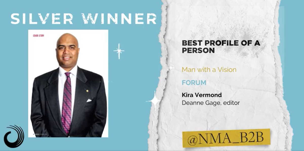 Advocis's tweet photo. Advocis is thrilled to share that our very own FORUM Magazine is a two-time Silver winner at the 4th Annual #NMAB2B22! "Man with a Vision" by @KiwiV took home the silver award for βBest Profile of a Personβ. https://t.co/k02ryc3jQW