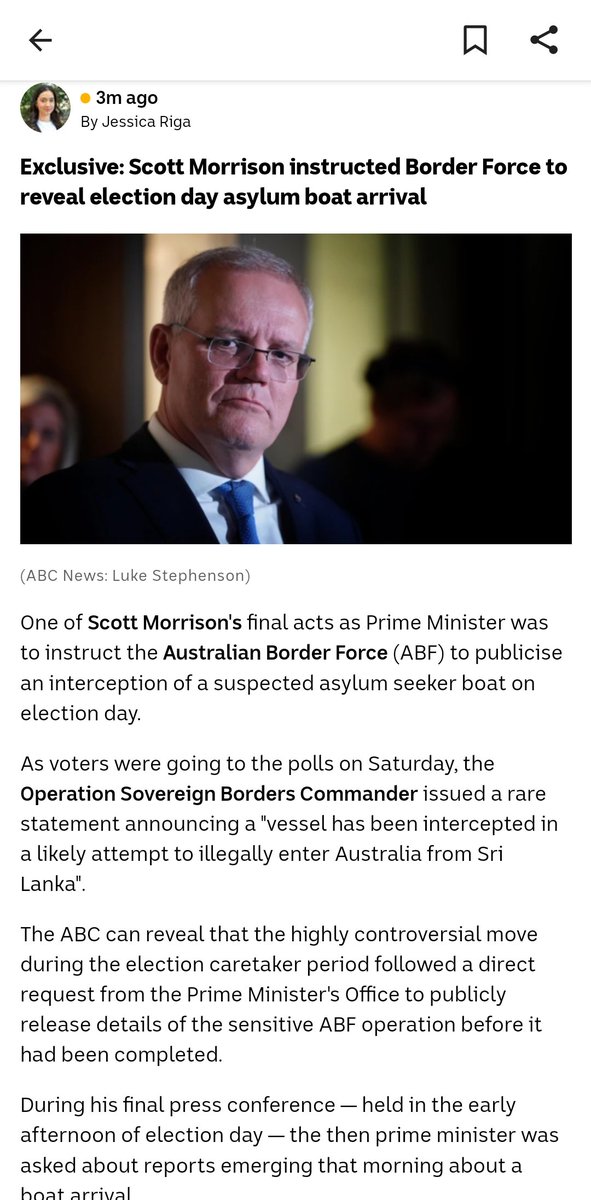 KetanJ0's tweet photo. Awful but unsurprising revelation from the ABC - Scott Morrison instructed the Border Force to participate in a political, racist fear campaign on election day around asylum seekers. What an awful little man.

https://t.co/mnjTXKZAit https://t.co/Q2ZKD6VW45