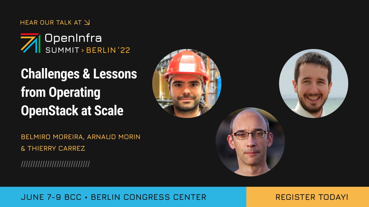 Do you enjoy the Large Scale series on #OpenInfraLive? Join <a href="/belmiromoreira/">Belmiro Moreira</a>, <a href="/MangerDuChien/">Arnaud Morin</a> and <a href="/tcarrez/">Thierry Carrez @tcarrez@fosstodon.org</a> for "Challenges &amp; Lessons from Operating #OpenStack at Scale" at the #OpenInfraSummit in 11 days. ow.ly/G47M50Jj4Sc