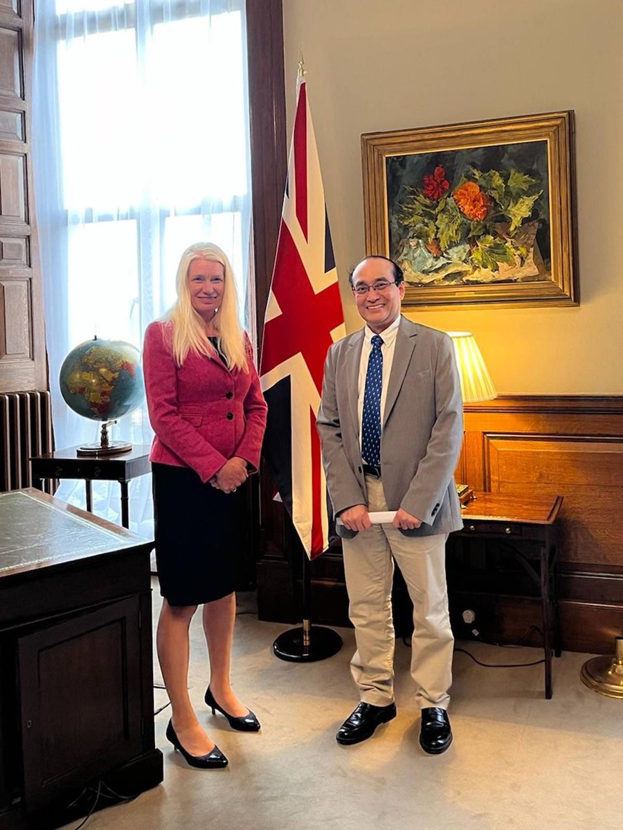 ZawWaiSoe4's tweet photo. Pleased to meet the Rt Hon Amanda Milling, Minister of State for Asia and the Middle East and Member of Parliament of UK. Heartfelt thanks to the government of UK for their continuous support given towards the #NUG for the restoration of peace and democracy in #Myanmar. https://t.co/ARsZ02jbl5