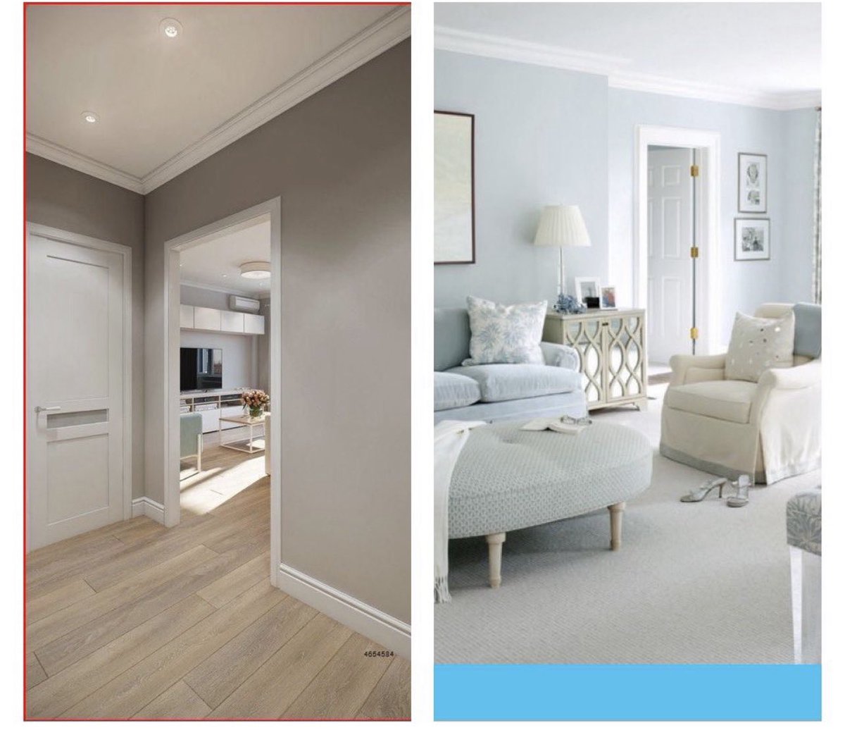 نصيحة للتنسيق بين دهان الجدران والأبواب والأرضيات:
1: الأسقف أبيض (كلاسك وايت) من جوتن 
2- أبواب الخشب وبراويزها والنعلة تكون نفس درجة دهان أسقف الجدران مهم جدا توحيد درجة اللون 
3- الجدران أي لون فاتح أو غامق حسب رغبتك #تصميم_داخلي
#دهانات
#ديكوريشن #ديكور_عصري