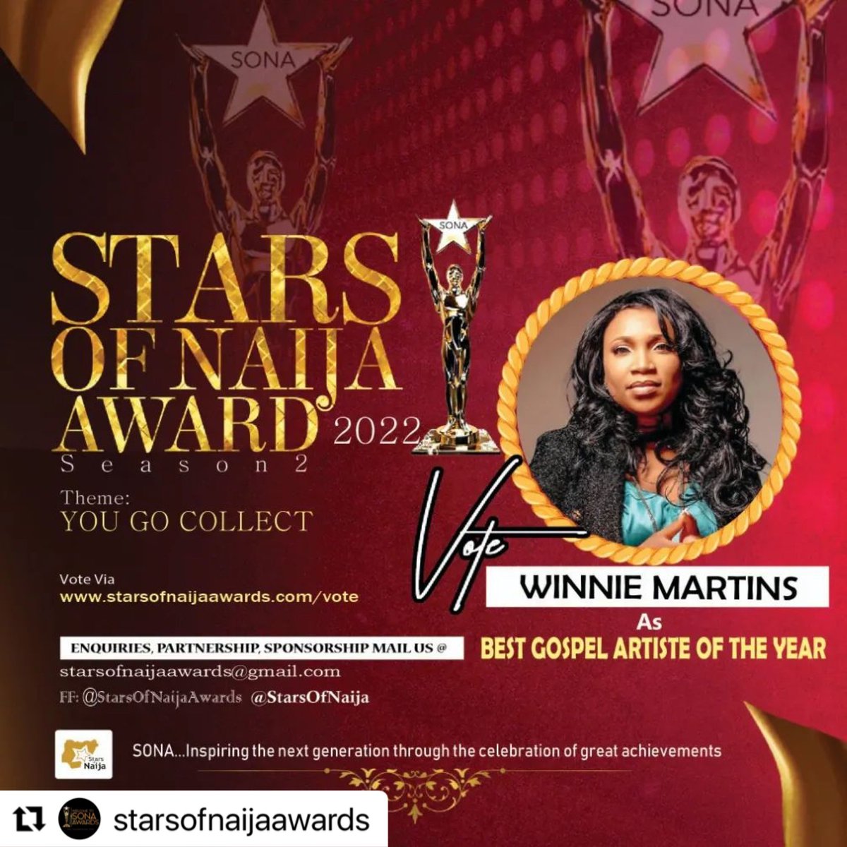 WinnieMartins2's tweet photo. Let’s bring this home ❤️.               #Repost @starsofnaijaawards with @make_repost
・・・
Congratulations to the top list SONA-AWARD nominated @starsofnaijaawards 2022 category 
.
.
.
How to vote @iamwinniemartins
Click the link in our bio

Follow @starsofnaijaawards https://t.co/wk1JytgJ1x