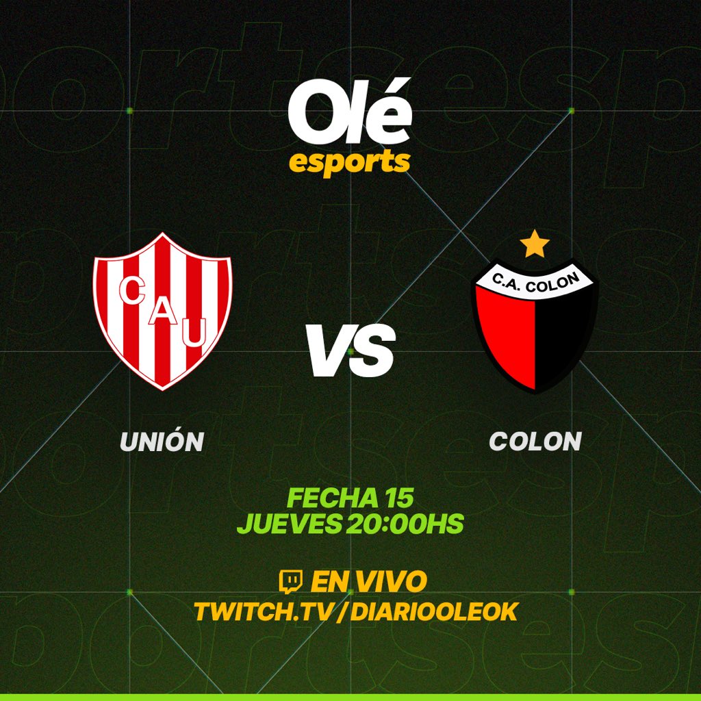 IESA Argentina (@iesafifaar) on Twitter photo Hoy juegan <a href="/ColonEsports/">C.A. Colón Esports</a> ⚫️🔴 y <a href="/CaueSports/">Club Unión eSports</a> ⚪️🔴 en el Twitch de <a href="/DiarioOle/">Diario Olé</a> 🖥
🕣 20:00
🎙 <a href="/JuanmaViera27/">Juanma Viera</a> <a href="/NonoLoko10/">NonoLoko🔟</a>
➡️ Twitch.tv/Diariooleok
¿Hay aguante en Santa Fe?
Los leemos 👀 Hoy juegan <a href="/ColonEsports/">C.A. Colón Esports</a> ⚫️🔴 y <a href="/CaueSports/">Club Unión eSports</a> ⚪️🔴 en el Twitch de <a href="/DiarioOle/">Diario Olé</a> 🖥
🕣 20:00
🎙 <a href="/JuanmaViera27/">Juanma Viera</a> <a href="/NonoLoko10/">NonoLoko🔟</a>
➡️ Twitch.tv/Diariooleok
¿Hay aguante en Santa Fe?
Los leemos 👀