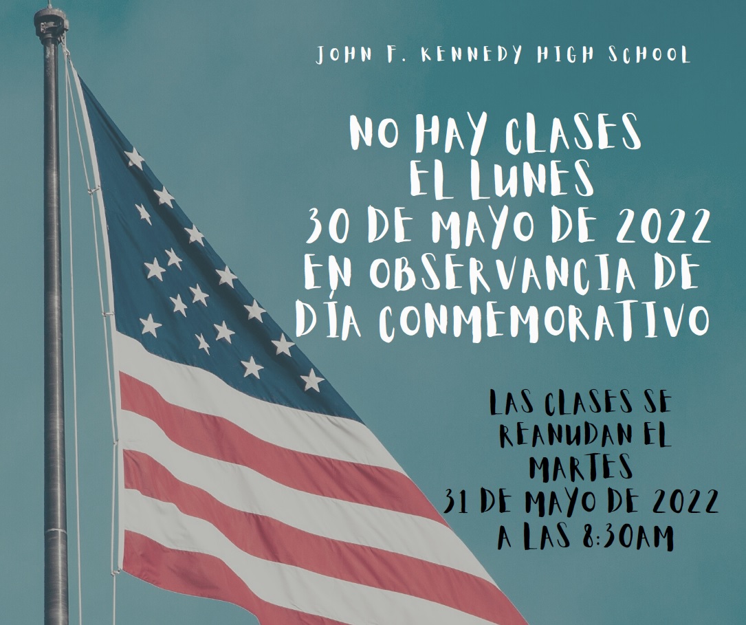 Just a friendly reminder that there will be no school on Monday, May 30 in honor of Memorial Day. Classes will resume on Tuesday, May 31 at 8:30am.