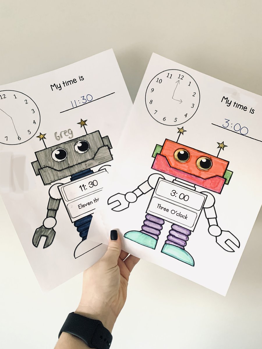_PaigeMesser's tweet photo. I love creating worksheets and this one is one of my favourites from my pre-internship! The grade 4's were learning about time and we created time robots to show all the ways time can be represented! https://t.co/EKqlVaQOJG
