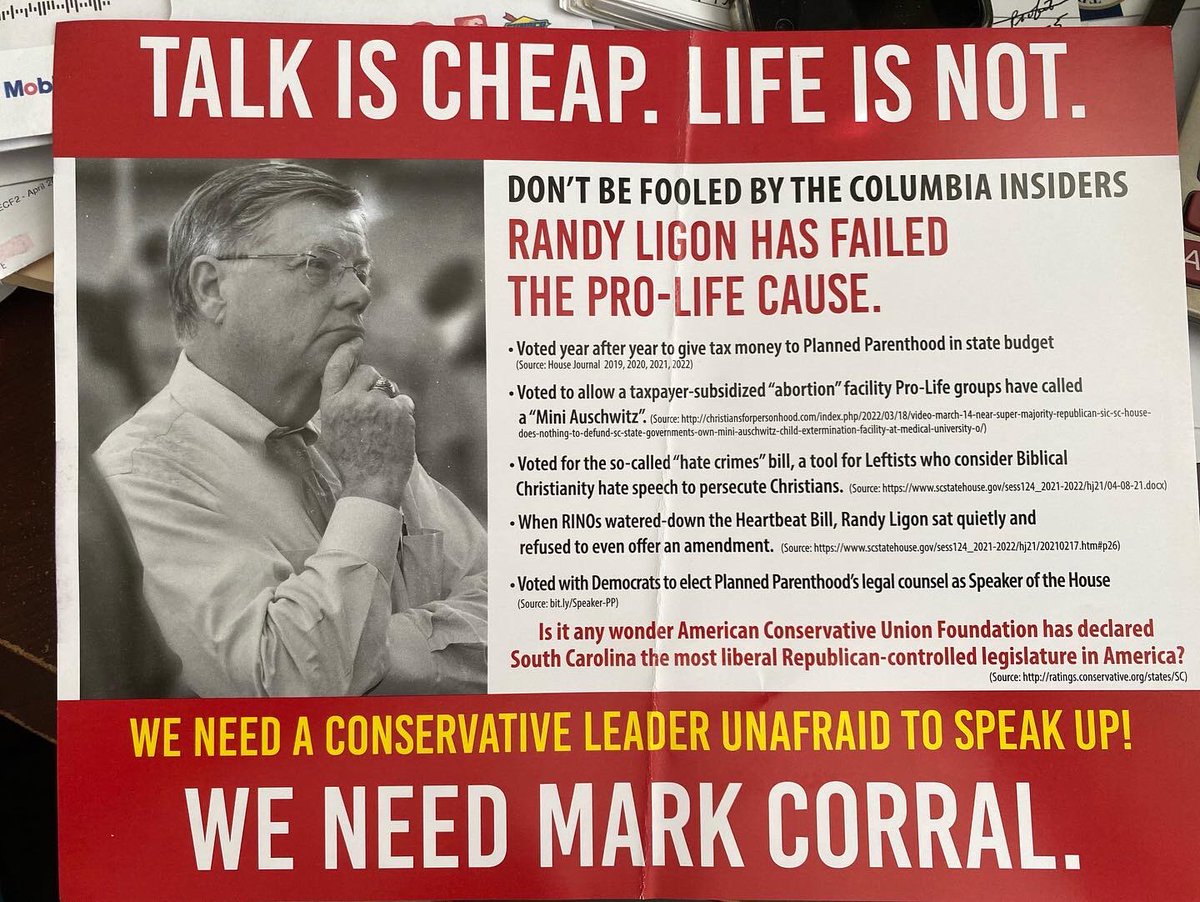 🚨 Fraud Alert 🚨 

We’re 19 days before the June 14 election. The attack mailers are beginning. As you see, 2 friends - 1 in Spartanburg &amp; 1 in Chester - are being attacked with the same mailer. 

As someone who has been attacked by over $200k worth of negative mail pieces …