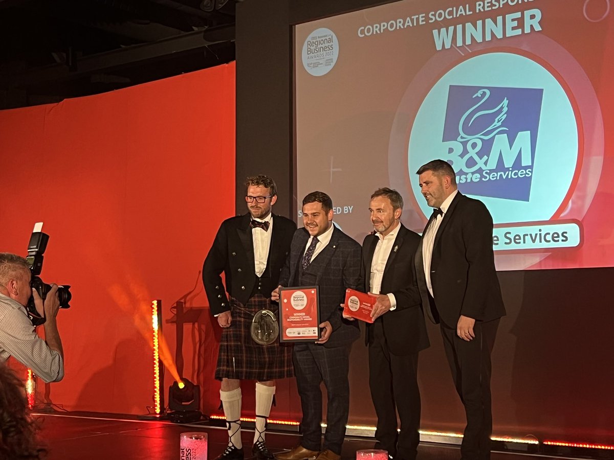 And B&amp;M Waste Services take home the award for Corporate Social Responsibility!  #ECHOBIZAWARDS <a href="/LJMU/">Liverpool John Moores University</a>