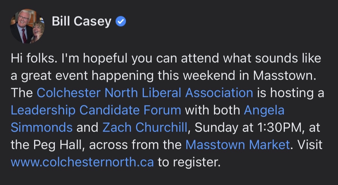CNorthLiberals's tweet photo. 👇Join former MP for Cumberland-Colchester, Bill Casey, and other @CNorthLiberals, this Sunday, May 29th, in hearing from @AngelaForNS and @zachchurchill. Visit https://t.co/fnb0CQHe7N to register. #nspoli #cbpoli #cdnpoli https://t.co/bCcwReFsXw