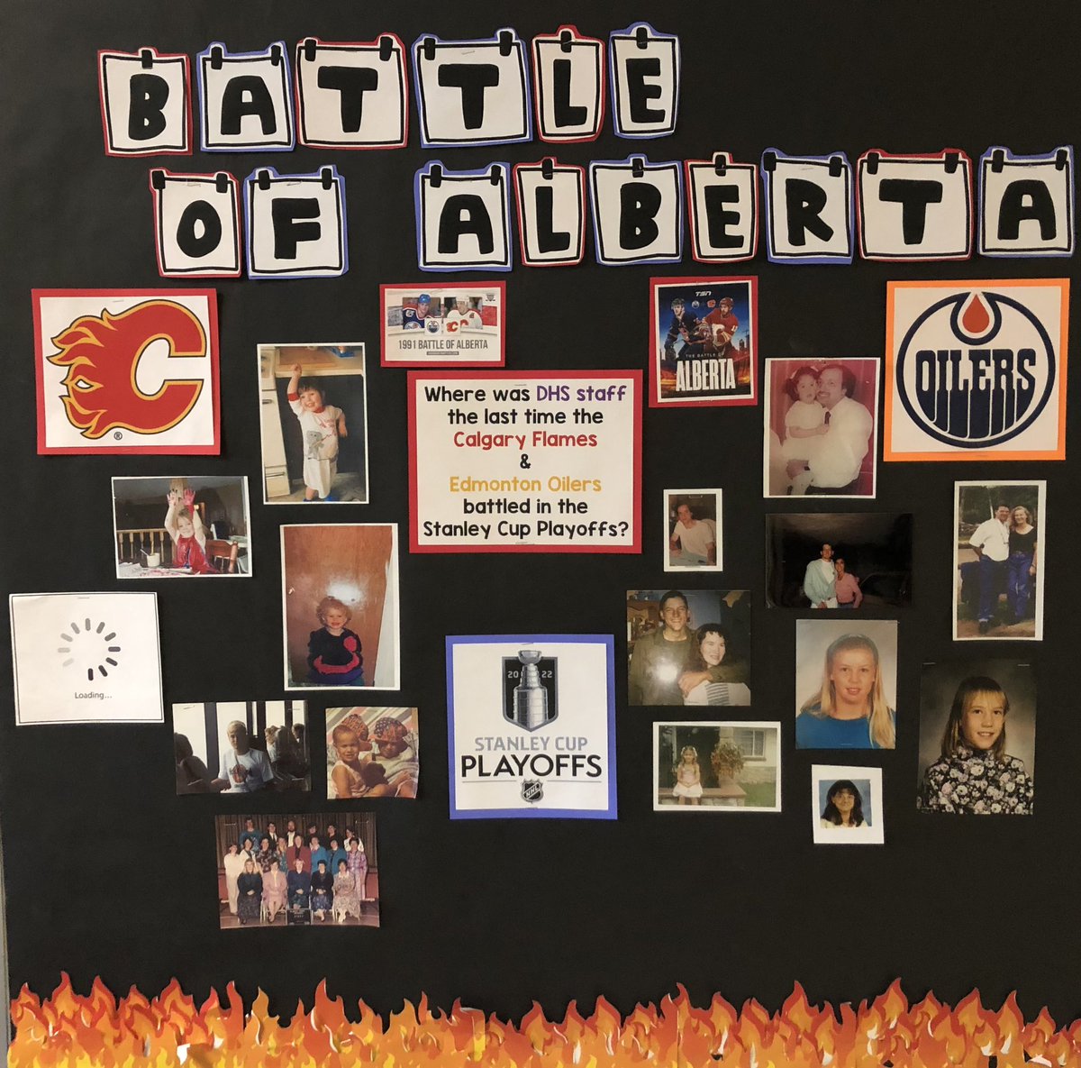 DHSGarrah's tweet photo. What did the DHS staff look like during the last Battle of Alberta in 1991? The photos are slowly dribbling in and we love the throwback! @yyCBEdu  @Area4CBE @NHLFlames @EdmontonOilers https://t.co/fLif57oRLw