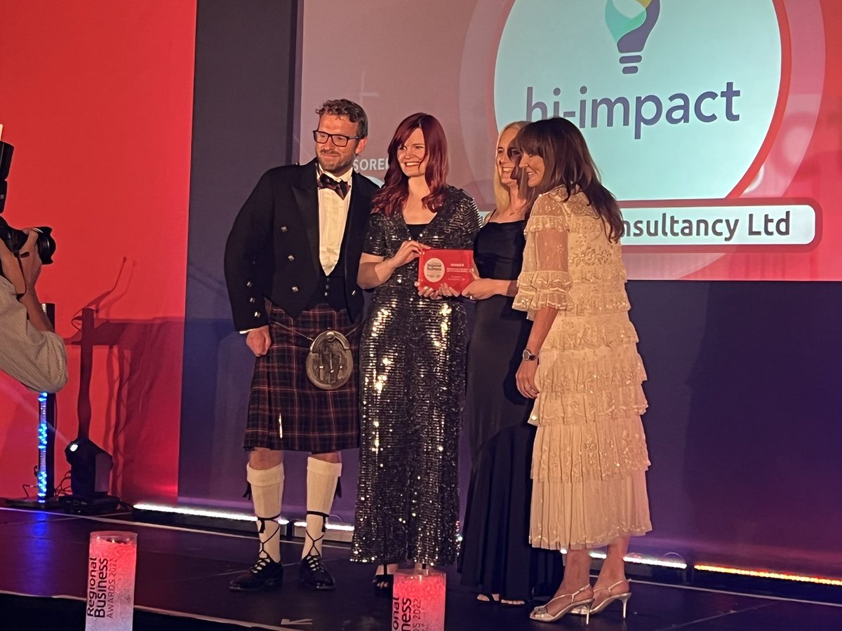 Here’s the team from hi-impact receiving their award from Emma Carey from sponsor <a href="/MSBSolicitors/">MSB Solicitors</a> - who said as she presented that as a former <a href="/Echo_RBA/">ECHO REGIONAL BUSINESS AWARDS</a> winner she knows how much this event means to winners and finalists #echobizawards