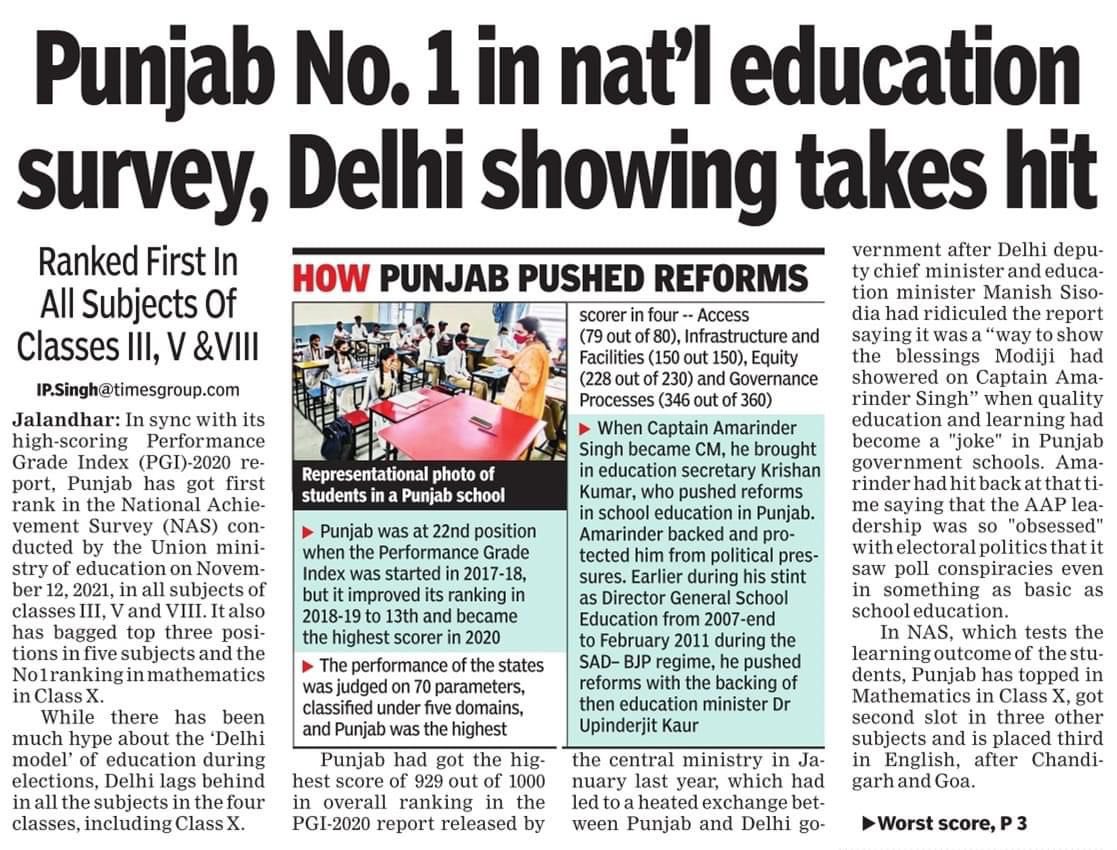 SukhpalKhaira's tweet photo. I’m surprised why @BhagwantMann &amp; @meet_hayer are maintaining silence over Punjab’s great achievement of being No 1 in the NAS of Govt Of India?They should at least congratulate teachers &amp; students of Pb.They should now propagate Pb model to @ArvindKejriwal instead of Delhi model https://t.co/VnvbX8OBN9