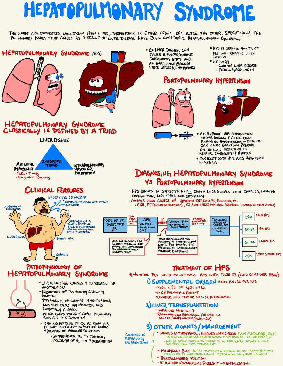 #LiverVSLungs So…I may do a deeper dive on this later. But here is a brief overview of hepatopulmonary syndrome. If you have any good articles or insights on this please share! #MedTwitter #FOAMcc