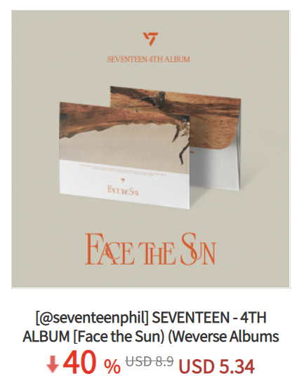 Ktown4u_main's tweet photo. KTOWN4U X  @seventeenphil

💽  SEVENTEEN - 4TH ALBUM [Face the Sun) (Weverse Albums Ver.) (Random Ver.)

💗 Sign up👉https://t.co/9WkcwZJWVr
💗 40 % OFF👉https://t.co/IQPDpj1TsL

 🌞 Meet the album under $6��️‼️‼️‼️ https://t.co/LUhagrvWfh