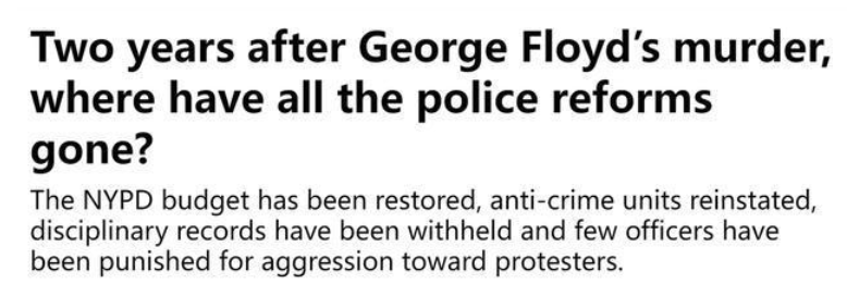 The US Media City &amp;amp; state also questioned in the article: "where have all the police (system) reforms gone?