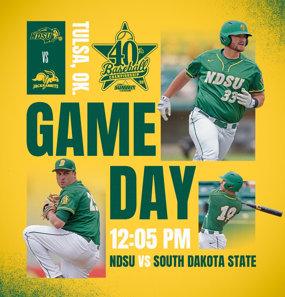 NDSU Baseball (@ndsubaseball) on Twitter photo Time to work.🤘
🆚: South Dakota State
⏰: 12:05 PM
📍: Tulsa, OK
🏟️: J.L. Johnson Stadium
📺: Midco Sports Plus
📻: <a href="/Bison1660/">Bison 1660</a>
💻: bit.ly/39ZpJpP
📈: bit.ly/3MVz14T Time to work.🤘
🆚: South Dakota State
⏰: 12:05 PM
📍: Tulsa, OK
🏟️: J.L. Johnson Stadium
📺: Midco Sports Plus
📻: <a href="/Bison1660/">Bison 1660</a>
💻: bit.ly/39ZpJpP
📈: bit.ly/3MVz14T