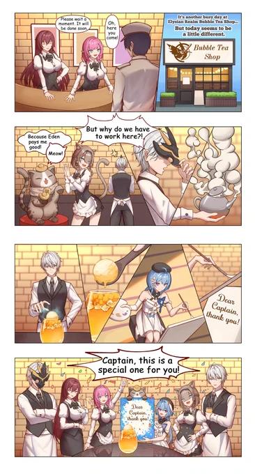 If the Thirteen Flame-Chasers opened a bubble tea shop...

What would it be like?

Kudos to Captain @ArepkoArt for the amazing fanwork!

#HonkaiImpact3rd 