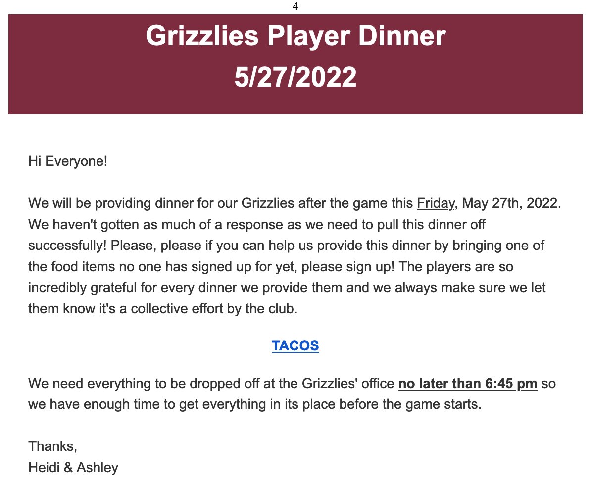 UtahGrizzBC's tweet photo. https://t.co/DorHokvGJA
Hi friends, we're feeding the Grizz tacos tomorrow, and we need your help! If you're interested, check out the sign-up sheet! https://t.co/4xCSWvwZDu