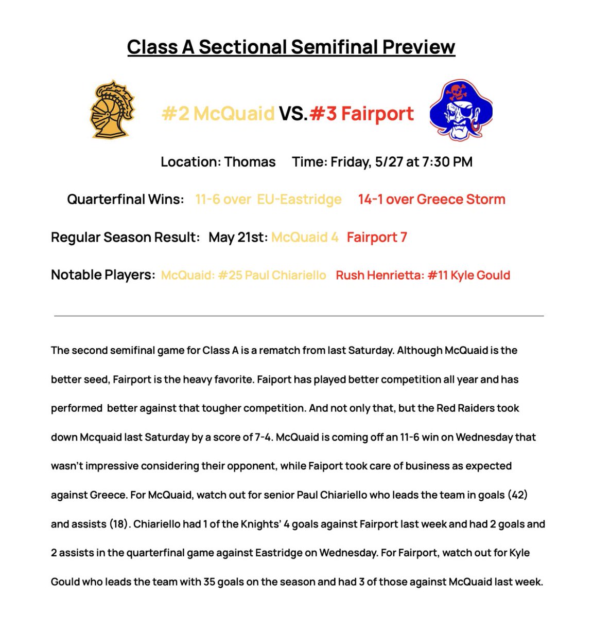 Section V Class A Sectional Semifinal Previews: