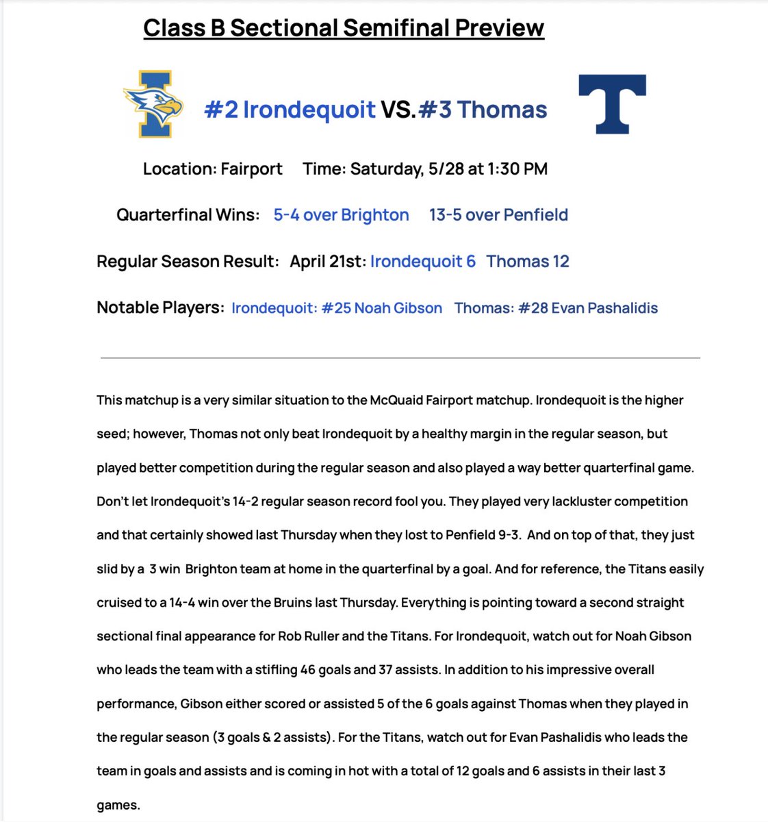 Section V Class B Sectional Semifinal Previews: