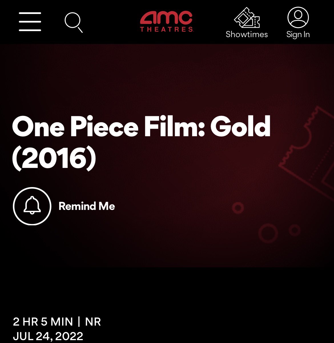 One Piece Film: Gold (2016) Showtimes