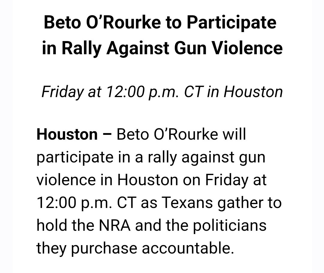 scottbraddock's tweet photo. The confrontation continues: @BetoORourke to rally supporters tomorrow right outside the George R Brown Convention Center where the @NRA will be meeting in Houston #txlege https://t.co/HPAwgEj1Gl