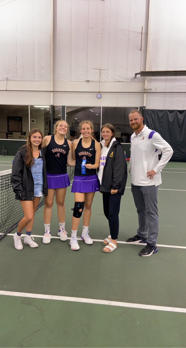 AHSTennisTeam's tweet photo. Hornets win in straight sets 6-4, 6-4!! Individual Doubles Sectional Champions! Brea and Ava will move on to compete in the Individual Regional June 4th in LaPorte! So proud of these girls! #APRIDE https://t.co/HHpIYaf0lT