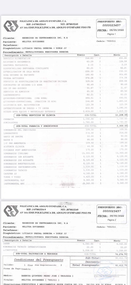 SaraRFernandezG's tweet photo. Aca el primer presupuesto sin contar en tiempo en uci y la segunda intervention https://t.co/JneCN50PGk