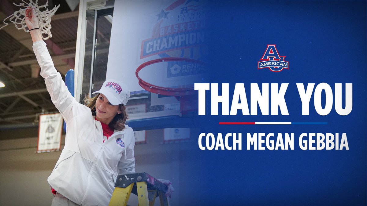 AU_WBasketball's tweet photo. Program-record 160 wins. Three @PatriotLeague titles. Five postseason appearances.

Thank you, Coach Meg, for an incredible nine years ♥️💙

Full story ⏩ https://t.co/F3DOG6ctCM

#OnceAnEagle 🦅🏀 https://t.co/VLIMvawLK6