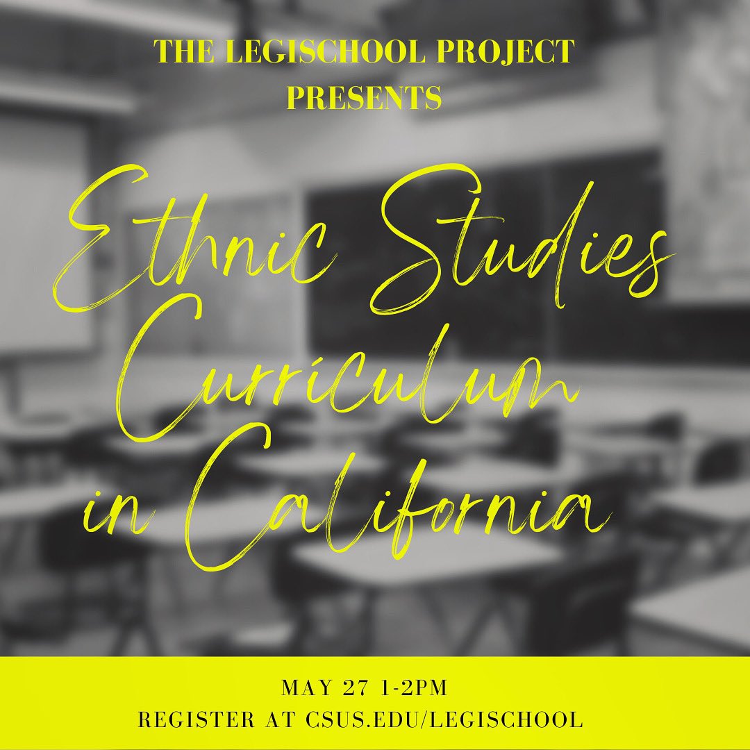 TOMORROW! It’s not too late to register for LegiSchool’s Town Hall on Ethnic Studies in California. Go to our registration page and check out our amazing panelists and student moderator: csus.zoom.us/webinar/regist…