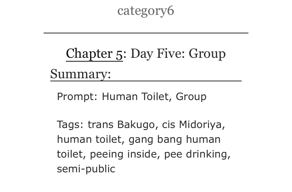 JackoLadder's tweet photo. ๐ #PissWeek Day 5! ๐
The whole gangโs here!
Prompt: Human Toilet, Group
Tags: trans Bakugo, cis Midoriya, human toilet, gang bang human toilet, peeing inside, pee drinking, semi-public #pissweek2022 @bnhapissweek
https://t.co/nJGEUu9nIz https://t.co/hh7rRFkwuV
