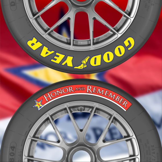 HonorRemember's tweet photo. For the unprecedented 4th year, as part of NASCAR Salutes every GOODYEAR Race Tire will display the "HONOR and REMEMBER" logo - Charlotte Motor Speedway. Together We Honor them ALL! 

#GoodyearRacing #NASCAR #HonorAndRemember #CharlotteMotorSpeedway #FS1#TogetherWeRememberThemAll https://t.co/fSaWXK2iyb