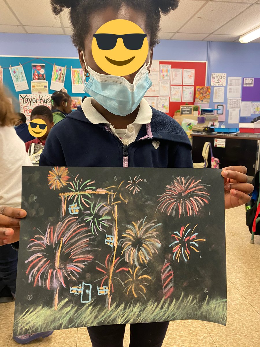 Ms_NatYoung's tweet photo. Experimenting with colour/blends with chalk and construction paper crayons on black paper to make some beautiful fireworks light up the night sky 🎆🎇 https://t.co/s2WokuwkXW