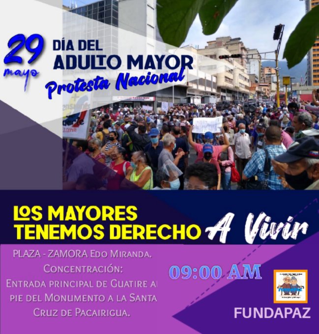 Elizabeth_707's tweet photo. Pensionados, jubilados, adultos mayores, familiares y sociedad en general, de los Mpios Plaza y Zamora, el domingo 29 de mayo DÍA DEL ADULTO MAYOR participaran  en la PROTESTA NACIONAL, para reclamar los derechos que les han sido violentados: Salud, Alimentación, Recreación,, https://t.co/J4Z8jvDPe8