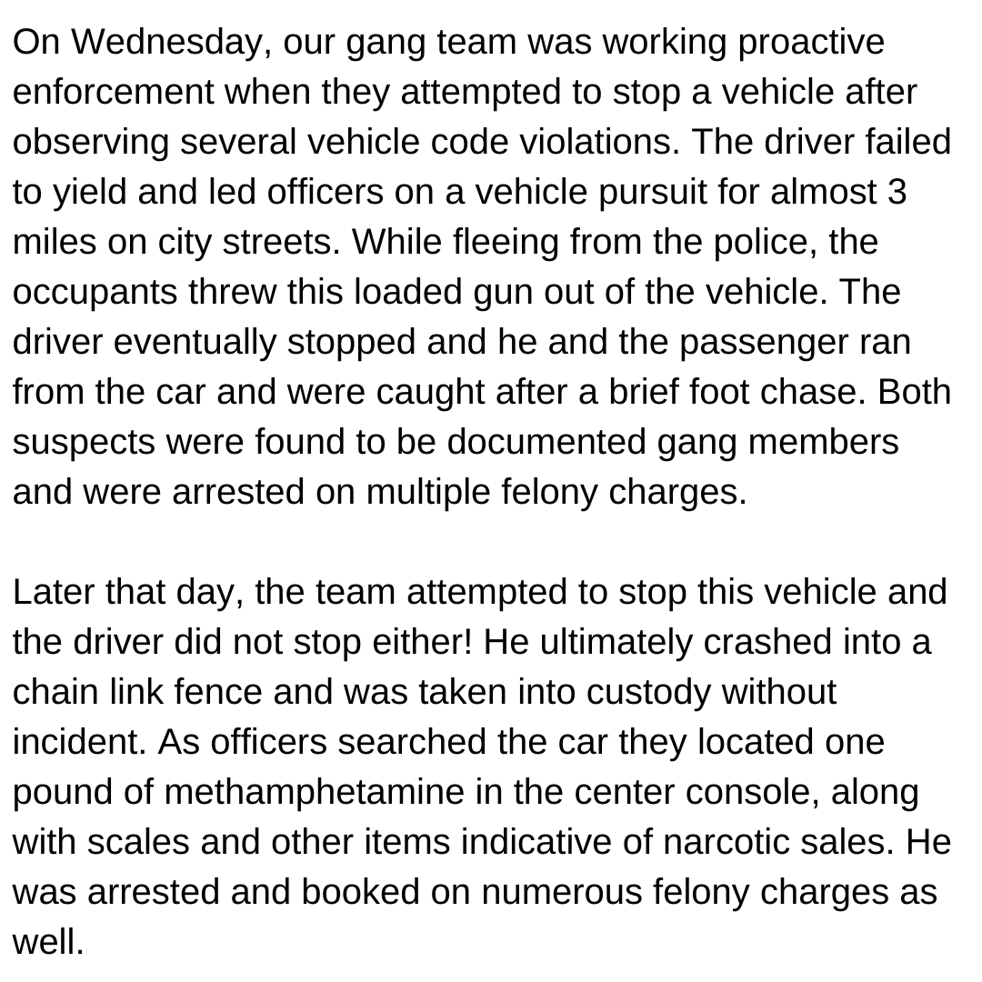 SanBernardinoPD's tweet photo. OUR GANG TEAM IS STAYING BUSY!!
Keep up the great work gang team. You are making an impact!
#NotInOurCity #SanBernardino #ProactiveEnforcement #Community https://t.co/NRKX2MtLdb